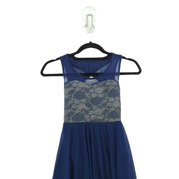 Weissman Youth MC Taking Chances Leotard Dance Costume Navy Blue Lace High Low - Picture 3 of 7